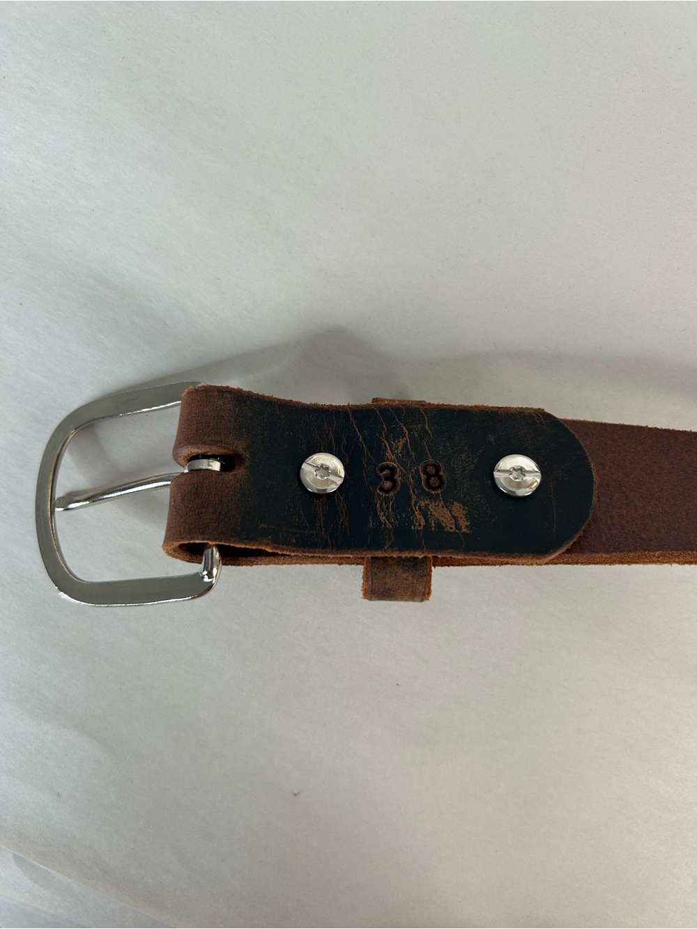Hank's Belts Men's Brown Leather Belt with Silver Buckle The Crazy Horse SZ 38 - Picture 4 of 12